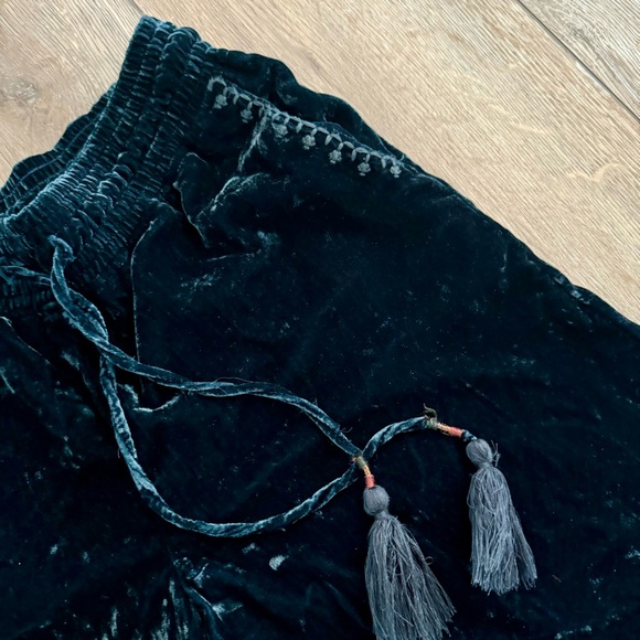 ANTHROPOLOGIE Hei Hei Wide Leg Velvet Crop Pant Culotte Green Embroidered Small - Picture 6 of 11